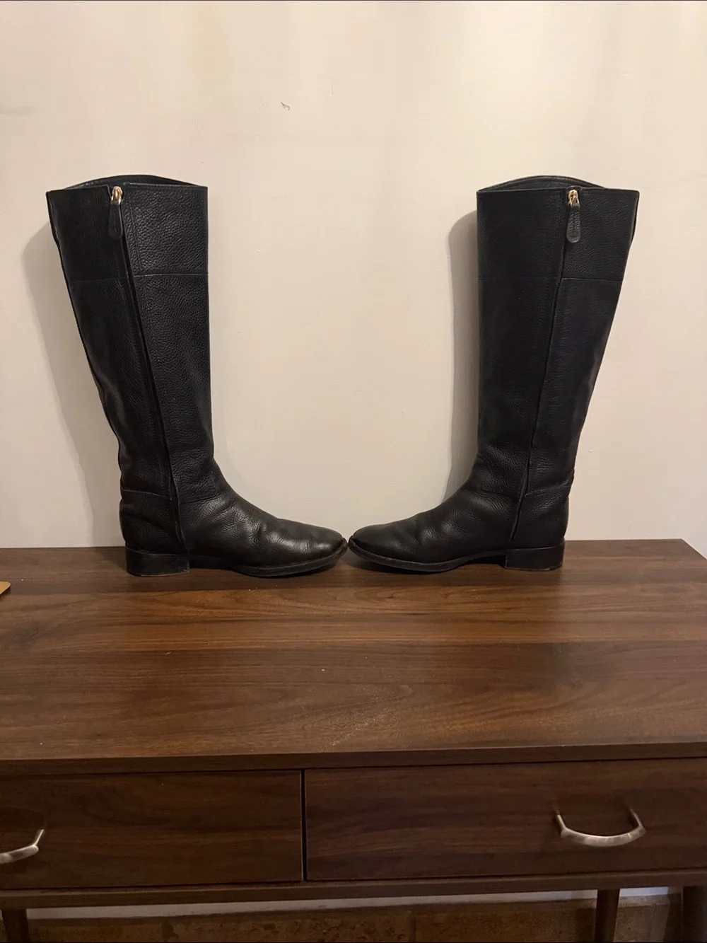 Tory Burch Junction Leather Riding Boots Black-sz 9